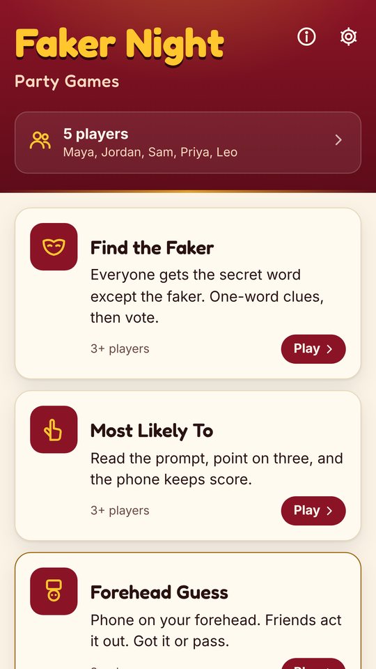 The home screen with all three games and the players bar.