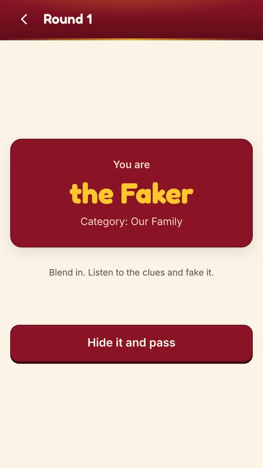 One player sees You are the Faker instead of the word.